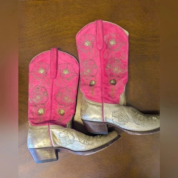 Cowgirl Boots Pink Gold Caborca by Liberty Black Waterloo Boots Size 7.5 - Picture 6 of 7